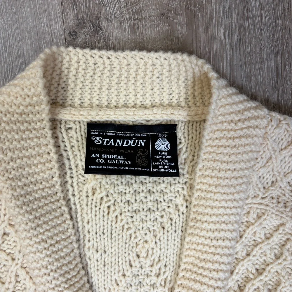 Standun Wool Cardigan Beige Cable Knit Button Sweater Womens Large Ireland